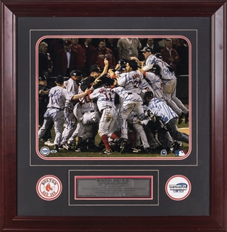 2004 Boston Red Sox Team Signed World Series Celebration Photo With 26 Signatures In 30x30 Framed Display (Steiner & MLB Authenticated)